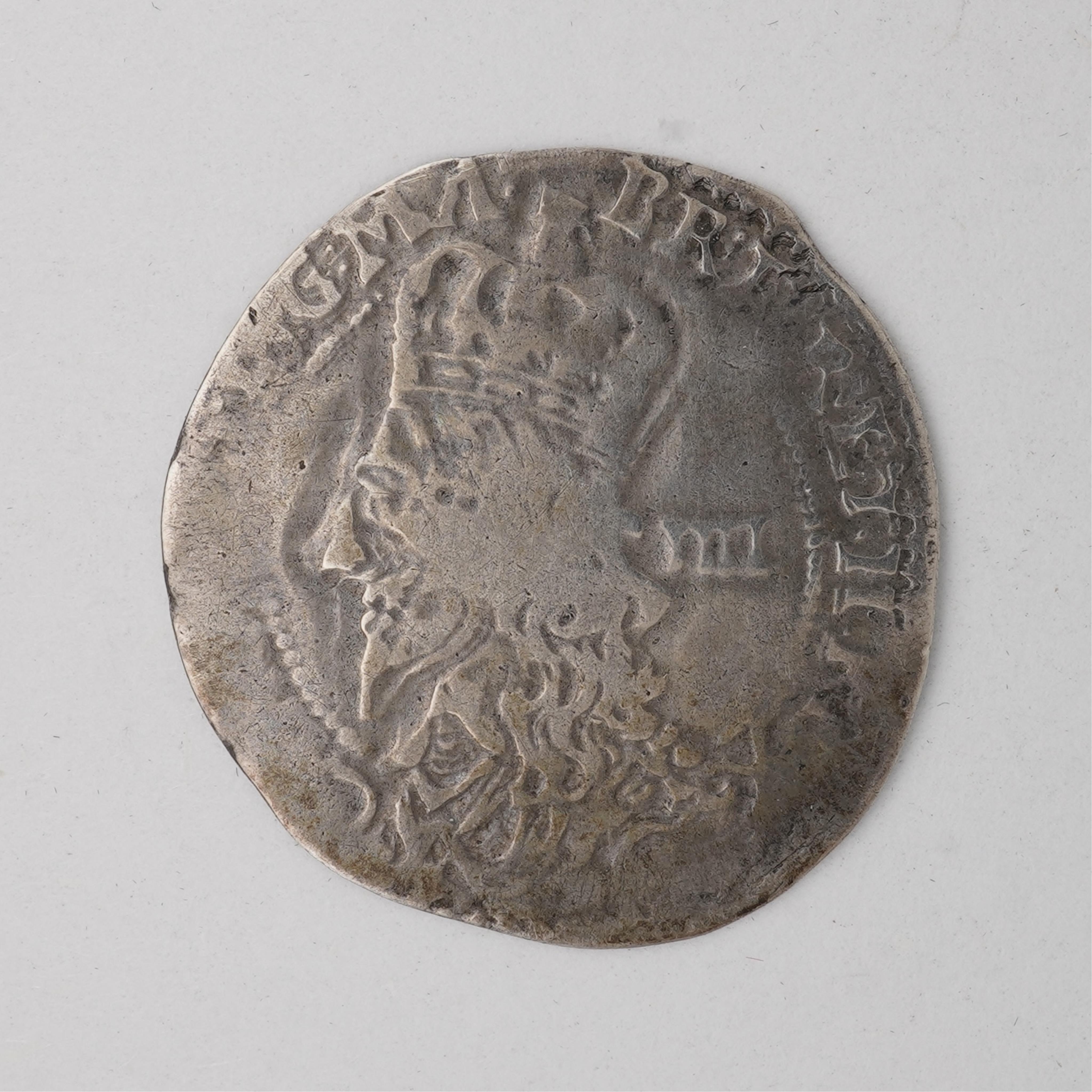 British hammered coins, Charles I, silver groat, 1645, Oxford mint, no mm., Rawlins’ large bust to edge, areas of weakness otherwise fine, ex. Coincraft